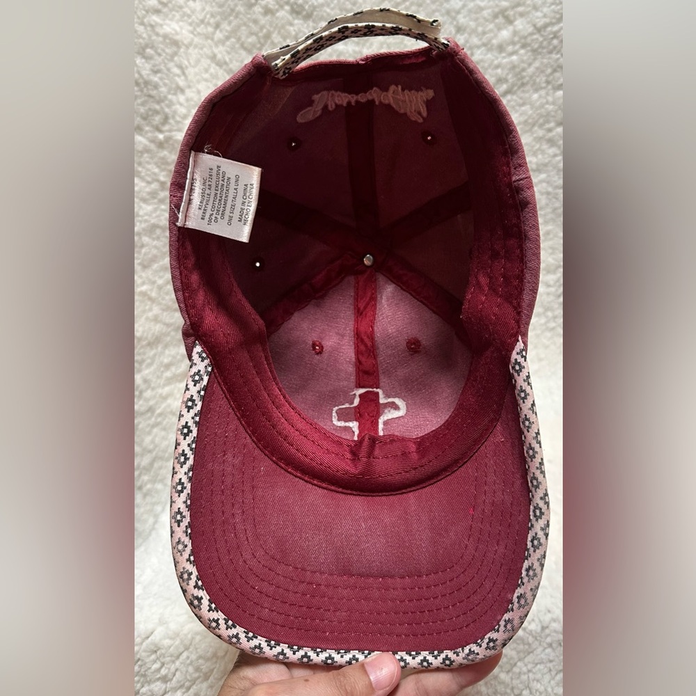 Blessed Girl Red w/Black & White Trim Cross 100% Cotton Velcro Strap Back Hat - Picture 6 of 9